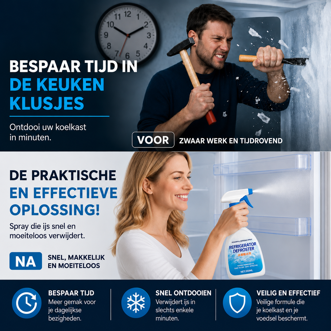 🧊 Reinigings- en ontdooispray voor koelkasten met snelle werking 50% KORTING EN GRATIS VERZENDING